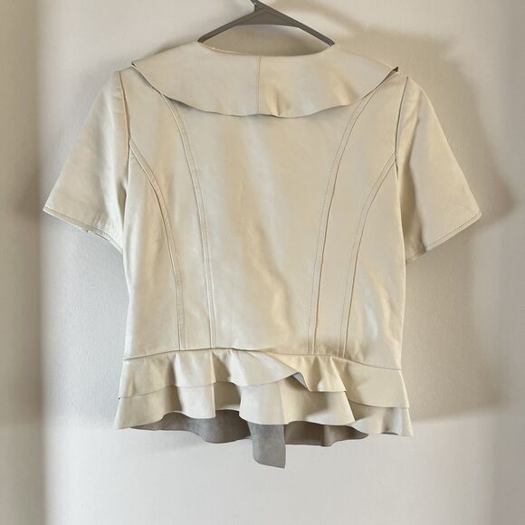 Arden B. white Lamb leather short sleeve crop jacket size M Soft - Picture 2 of 8